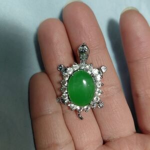 Green Turtle Pendant with Rhinstone Accents